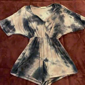 Purple and blue tie dye romper